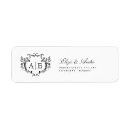 Elegant Monogram Crest Black en White Wedding Etiket