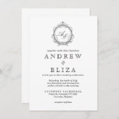 Elegant Monogram Crest Black en White Wedding Kaart (Voorkant / Achterkant)