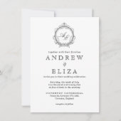Elegant Monogram Crest Black en White Wedding Kaart (Voorkant)