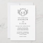 Elegant Monogram Crest Black en White Wedding Kaart (Voorkant)