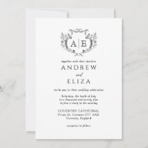 Elegant Monogram Crest Black en White Wedding
