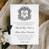 Elegant Monogram Crest Black en White Wedding Kaart