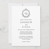 Elegant Monogram Crest Black en White Wedding Kaart (Voorkant)