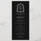Elegant Monogram Crest Black en White Wedding Menu (Voorkant)