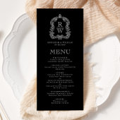Elegant Monogram Crest Black en White Wedding Menu