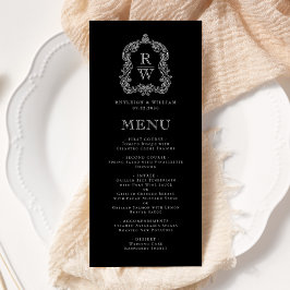 Elegant Monogram Crest Black en White Wedding Menu