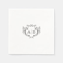 Elegant Monogram Crest Black en White Wedding