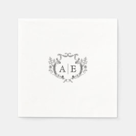 Elegant Monogram Crest Black en White Wedding Servet