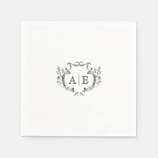 Elegant Monogram Crest Black en White Wedding Servet (Voorkant)
