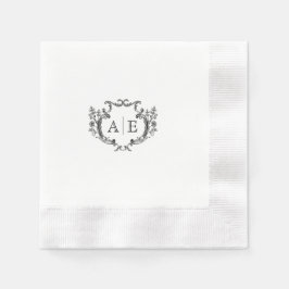 Elegant Monogram Crest Black en White Wedding Servet