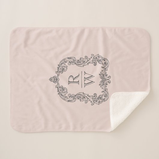 Elegant  Monogram Crest Blush Pink Sherpa Deken (Voorkant (horizontaal))