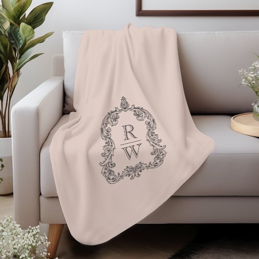 Elegant  Monogram Crest Blush Pink Sherpa Deken