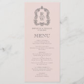 Elegant Monogram Crest Blush Pink Wedding Menu (Voorkant)