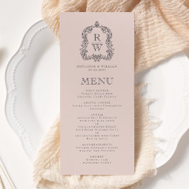 Elegant Monogram Crest Blush Pink Wedding Menu