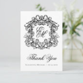 Elegant  Monogram Crest Bruiloft Bedankkaart (Staand voorkant)