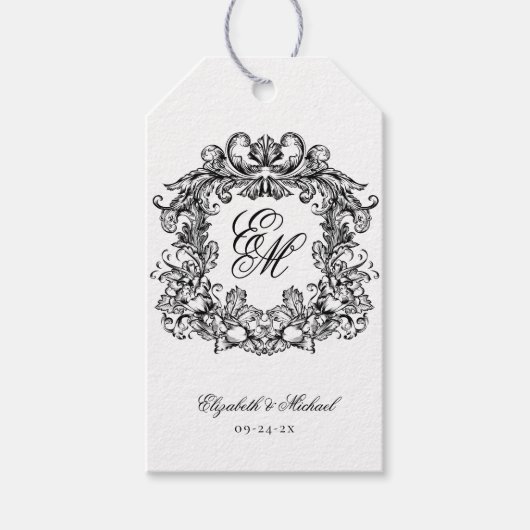 Elegant Monogram Crest Bruiloft Bruidsmeisje Cadeaulabel (Voorkant)