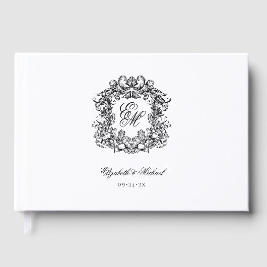 Elegant  Monogram Crest Bruiloft Gastenboek (Voorkant)
