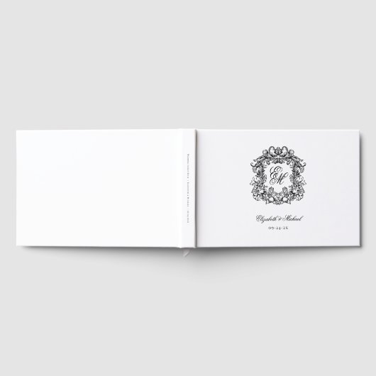 Elegant Monogram Crest Bruiloft Gastenboek (Volledig)