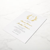 Elegant Monogram Crest Bruiloft Gouden Folie Invit Folie Uitnodiging (Gedraaid)