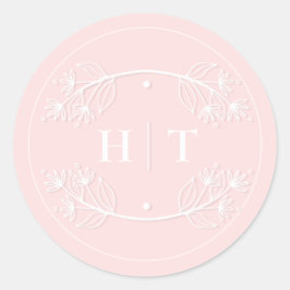 Elegant Monogram Crest Bruiloft roze blush Ronde Sticker