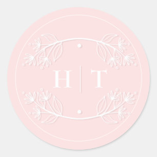 Elegant Monogram Crest Bruiloft roze blush Ronde Sticker