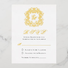 Elegant Monogram Crest Bruiloft RSVP Goudfolie Kaa Folie Uitnodiging Briefkaart