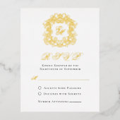 Elegant Monogram Crest Bruiloft RSVP Goudfolie Kaa Folie Uitnodiging Briefkaart (Voorkant)