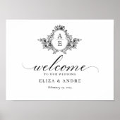 Elegant Monogram Crest Custom Wedding Welkom Teken Poster (Voorkant)