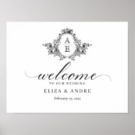 Elegant Monogram Crest Custom Wedding Welkom Teken Poster
