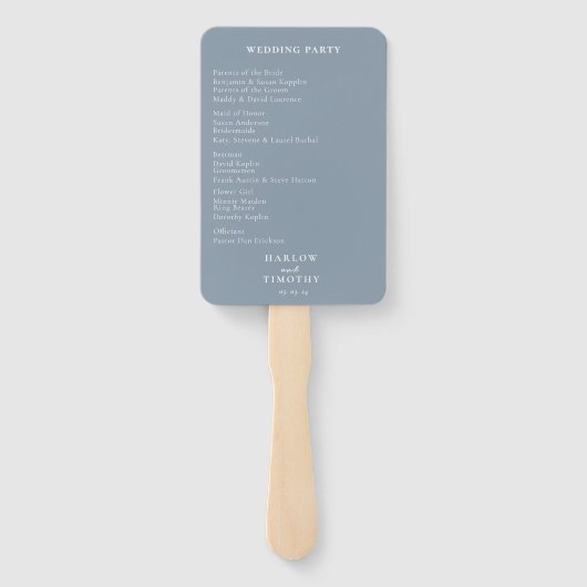 Elegant Monogram Crest Dusty Blue Wedding Programm Handwaaier (Achterkant)