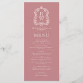 Elegant Monogram Crest Dusty Roos Wedding Menu (Voorkant)