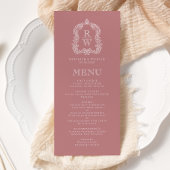 Elegant Monogram Crest Dusty Roos Wedding Menu
