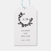 Elegant Monogram Crest Foto Botanische Bruiloft Cadeaulabel (Voorkant)