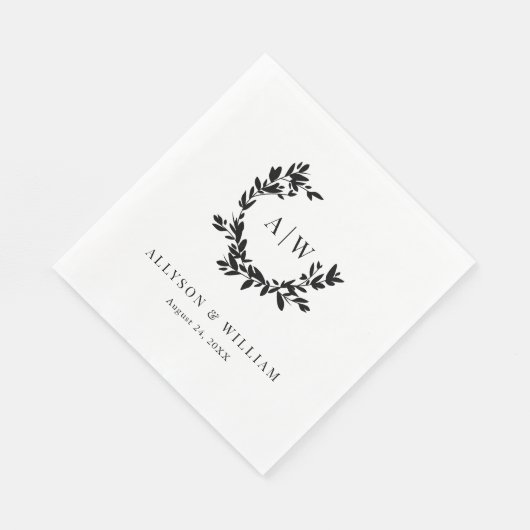 Elegant Monogram Crest Foto Botanische Bruiloft Servet (Hoek)