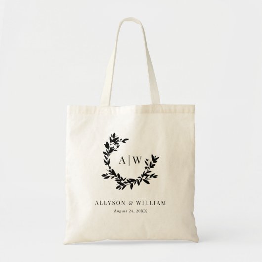 Elegant Monogram Crest Foto Botanische Bruiloft Tote Bag (Voorkant)