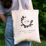 Elegant Monogram Crest Foto Botanische Bruiloft Tote Bag<br><div class="desc">Elegant Monogram Crest Photo Botanical Wedding canvas tas beschikt over prachtig klassieke typografie in combinatie met een hand getekende botanische halve maan.</div>