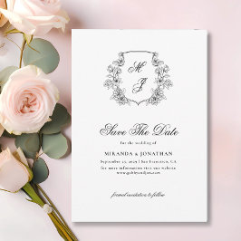 Elegant Monogram Crest Foto Zwart Wit Trouwen Save The Date