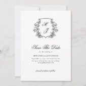 Elegant Monogram Crest Foto Zwart Wit Trouwen Save The Date (Voorkant)