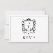 Elegant Monogram Crest Franse Rozen bruiloft RSVP Kaartje (Voorkant)