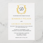 Elegant Monogram Crest Gold Wedding Folie Uitnodiging (Voorkant)