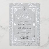 Elegant Monogram Crest Gray Silver Frame Wedding  Folie Uitnodiging (Voorkant)