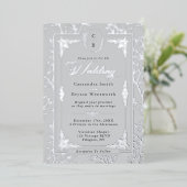 Elegant Monogram Crest Gray Silver Frame Wedding  Folie Uitnodiging (Staand Voorkant)