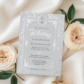 Elegant Monogram Crest Gray Silver Frame Wedding Folie Uitnodiging