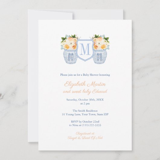 Elegant Monogram Crest Herfst Baby shower Kaart (Voorkant)