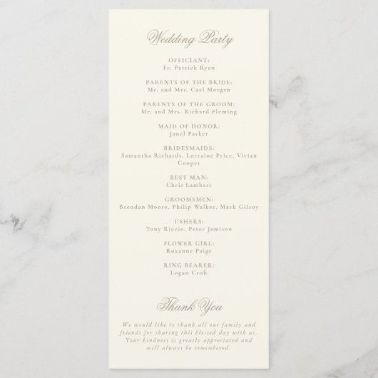 Elegant Monogram Crest Ivory Wedding Program Programmakaart (Achterkant)