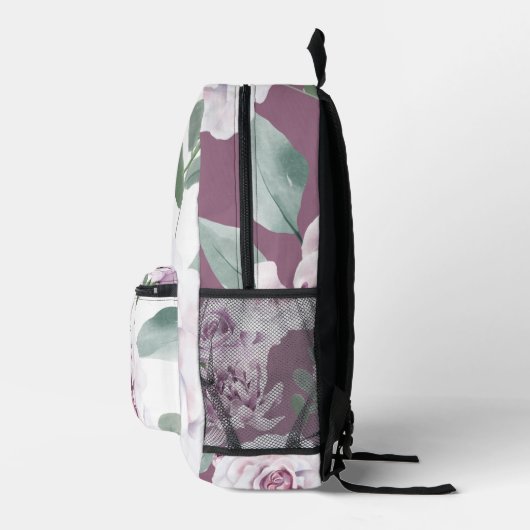 Elegant Monogram Crest Lavendel Waterverf Bloemen Bedrukte Rugzak (Rechts)