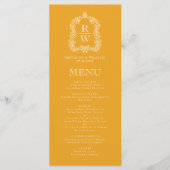Elegant Monogram Crest Marigold Yellow Wedding Menu (Voorkant)