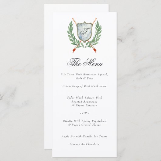 Elegant Monogram Crest Musical thema diner Menu (Voorkant / Achterkant)