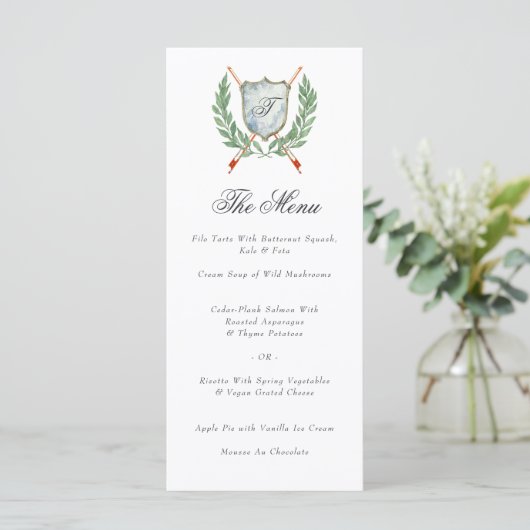 Elegant Monogram Crest Musical thema diner Menu (Staand voorkant)