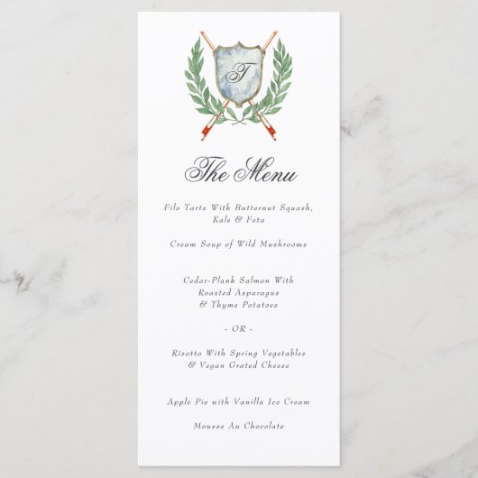 Elegant Monogram Crest Musical thema diner Menu (Voorkant)